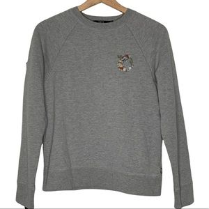 OBEY Grey Crewneck Sweatshirt with Floral Embroidered “O” Size S